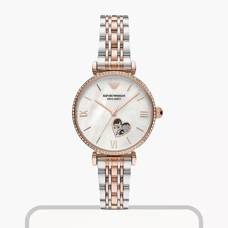 Emporio Armani Gianni T-Bar Automatic Open Heart Dial Ladies Watch- AR60049